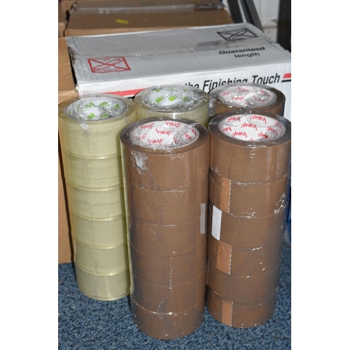 865 - FIVE BOXES OF UNUSED BROWN PARCEL AND CLEAR TAPE, to include a box of thirty six rolls of brown parc... 