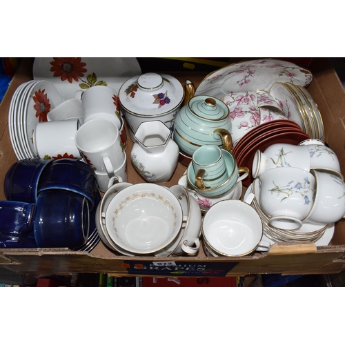 872 - SIX BOXES AND LOOSE CERAMICS AND GLASSWARE, included, various tea ware and dinner ware names include... 