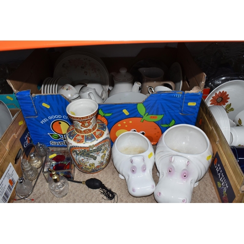 872 - SIX BOXES AND LOOSE CERAMICS AND GLASSWARE, included, various tea ware and dinner ware names include... 