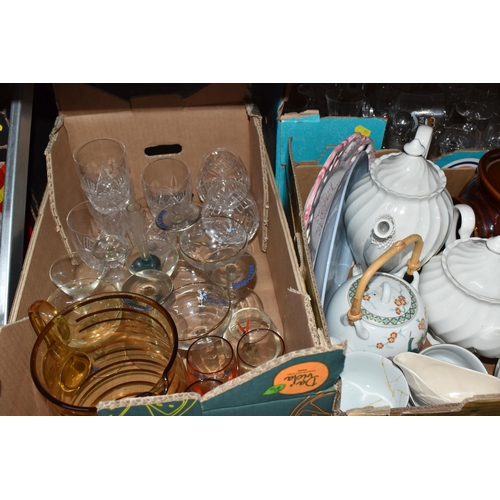 872 - SIX BOXES AND LOOSE CERAMICS AND GLASSWARE, included, various tea ware and dinner ware names include... 