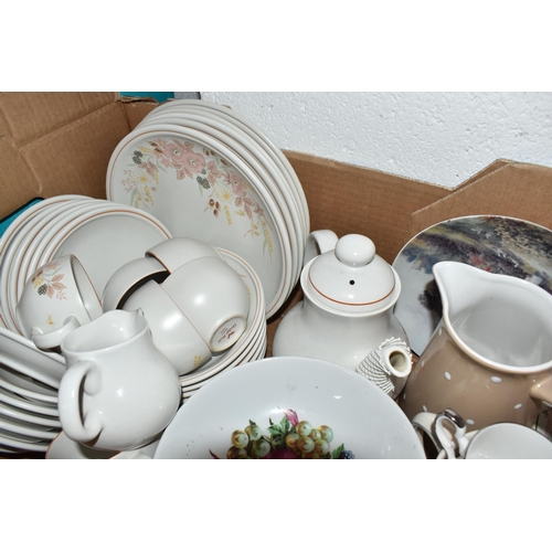 872 - SIX BOXES AND LOOSE CERAMICS AND GLASSWARE, included, various tea ware and dinner ware names include... 