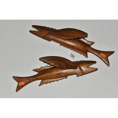 785 - TWO WALLACE WARREN HARDWOOD FLYING FISH WALL PLAQUES, stamped 'Souvenir from Pitcairn Island, made b... 