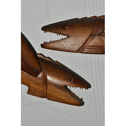 785 - TWO WALLACE WARREN HARDWOOD FLYING FISH WALL PLAQUES, stamped 'Souvenir from Pitcairn Island, made b... 