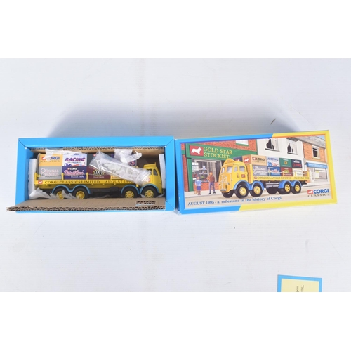 15 - TEN BOXED CORGI DIECAST MODEL TRANSPORT VEHICLES, to include a Hong Kong AEC Fire Engine no. 21802, ... 