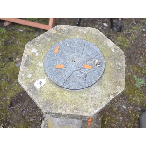 26 - A WEATHERED COMPOSITE SUN DIAL, on an octagonal support, diameter 34cm x height 68cm, condition repo... 