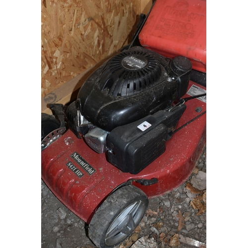 4 - A MOUNTFIELD S421 HP SELF PROPELLED PETROL LAWNMOWER, with a grass box and one petrol can, condition... 