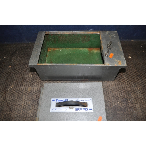 74 - A CHURCHILL 'TREASURE CHEST' FLOOR SAFE with two keys, outer width 39cm, fitting width 36cm, depth 2... 