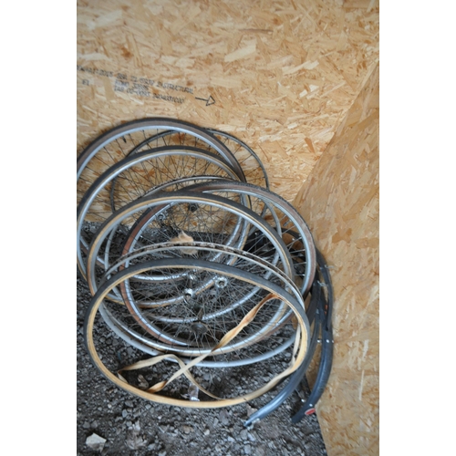 7 - TWO VINTAGE BIKE FRAMES AND WHEELS including Crowther and Barker ' Mercian' 23in frame in original p... 