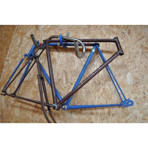 7 - TWO VINTAGE BIKE FRAMES AND WHEELS including Crowther and Barker ' Mercian' 23in frame in original p... 