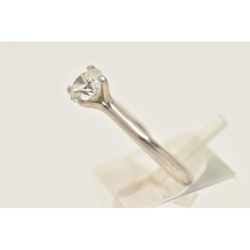 57 - A SINGLE STONE CERTIFIED DIAMOND RING, round hearts and arrows cut diamond prong set in platinum, ha... 