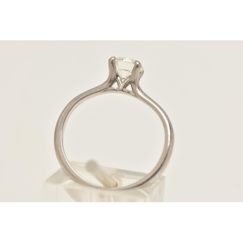 57 - A SINGLE STONE CERTIFIED DIAMOND RING, round hearts and arrows cut diamond prong set in platinum, ha... 