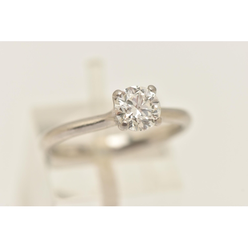 57 - A SINGLE STONE CERTIFIED DIAMOND RING, round hearts and arrows cut diamond prong set in platinum, ha... 