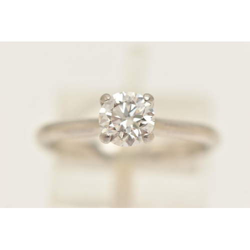 57 - A SINGLE STONE CERTIFIED DIAMOND RING, round hearts and arrows cut diamond prong set in platinum, ha... 
