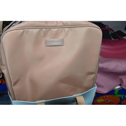 456 - FOUR BOXES AND LOOSE ASSORTED BAGS, ACCESSORIES, AND CASES to include two Radley material tote bags ... 