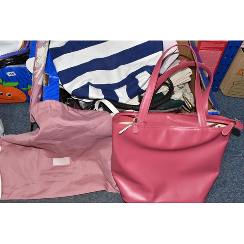 456 - FOUR BOXES AND LOOSE ASSORTED BAGS, ACCESSORIES, AND CASES to include two Radley material tote bags ... 