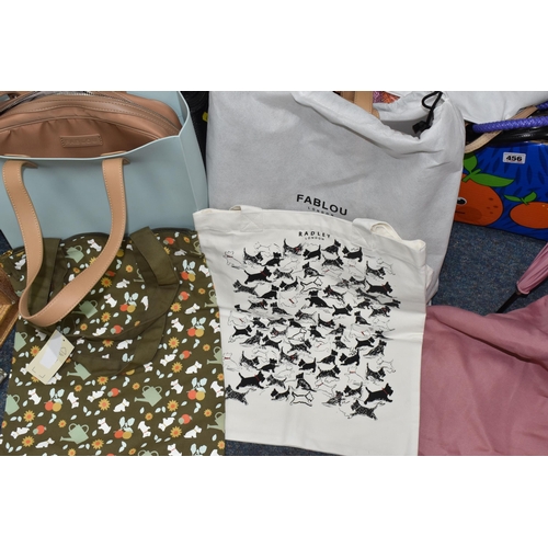 456 - FOUR BOXES AND LOOSE ASSORTED BAGS, ACCESSORIES, AND CASES to include two Radley material tote bags ... 