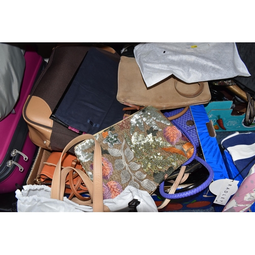 456 - FOUR BOXES AND LOOSE ASSORTED BAGS, ACCESSORIES, AND CASES to include two Radley material tote bags ... 