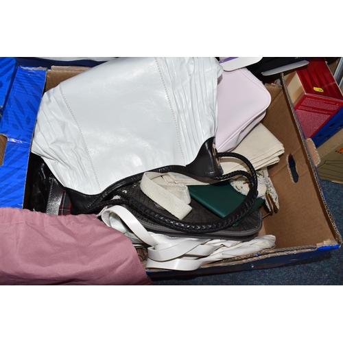 456 - FOUR BOXES AND LOOSE ASSORTED BAGS, ACCESSORIES, AND CASES to include two Radley material tote bags ... 