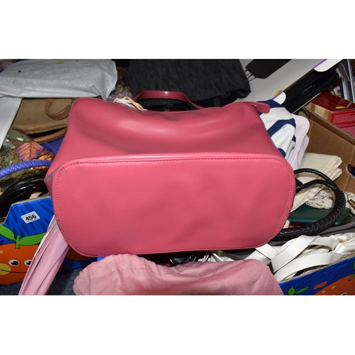 456 - FOUR BOXES AND LOOSE ASSORTED BAGS, ACCESSORIES, AND CASES to include two Radley material tote bags ... 