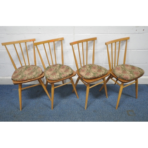 154 - LUCIAN ERCOLANI, A SET OF FOUR ERCOL MID-CENTURY ELM AND BEECH ALL PURPOSE CHAIRS, model number 391,... 