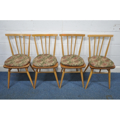 154 - LUCIAN ERCOLANI, A SET OF FOUR ERCOL MID-CENTURY ELM AND BEECH ALL PURPOSE CHAIRS, model number 391,... 