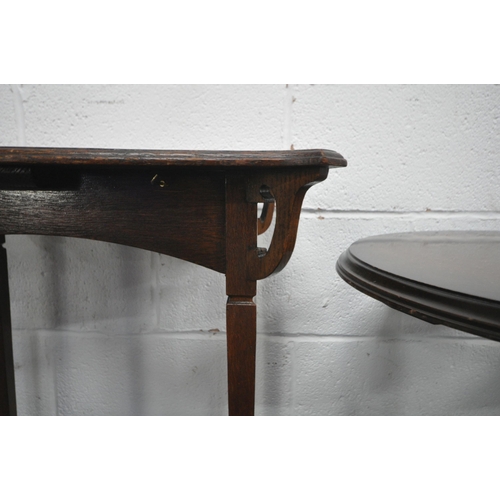 158 - A 20TH CENTURY OAK TWO TIER OCCASIONAL TABLE, raised on square tapered legs, width 57cm x depth 41cm... 