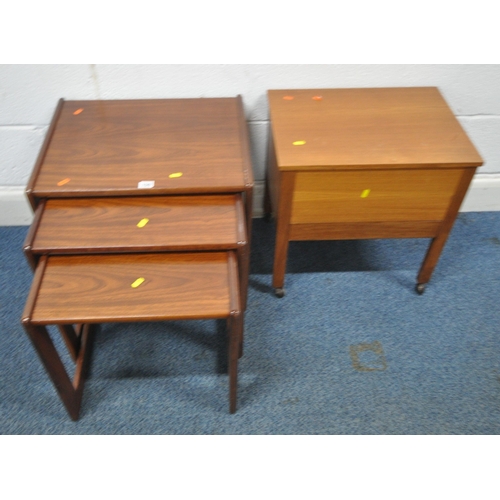 159 - G PLAN, A MID-CENTURY TEAK NEST OF THREE TABLES, largest table width 53cm x depth 44cm x height 40cm... 