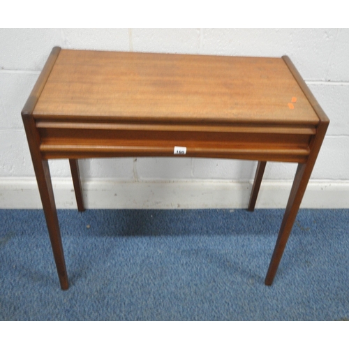 160 - POSSIBLY JOHN HERBERT FOR YOUNGER, A MID-CENTURY TEAK SIDE TABLE, with a single frieze drawer, raise... 