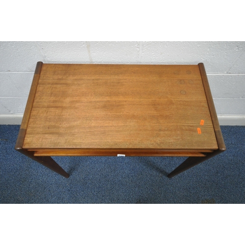 160 - POSSIBLY JOHN HERBERT FOR YOUNGER, A MID-CENTURY TEAK SIDE TABLE, with a single frieze drawer, raise... 