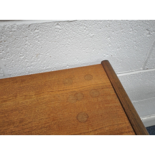 160 - POSSIBLY JOHN HERBERT FOR YOUNGER, A MID-CENTURY TEAK SIDE TABLE, with a single frieze drawer, raise... 