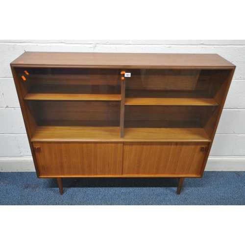 161 - POSSIBLE ROBERT HERIATGE FOR BEAVER AND TAPLEY, A MID-CENTURY TEAK BOOKCASE, with double glass slidi... 