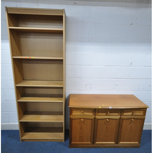162 - A TEAK SIDEBOARD, fitted with three drawers over three cupboard doors, length 120cm x depth 49cm x h... 