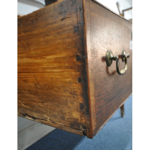 163 - A GEORGIAN OAK DRESSER, the plate rack fitted with an arrangement of shelving, and two cupboard door... 