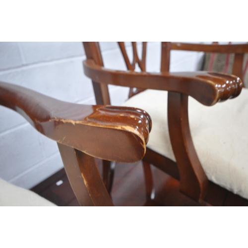 166 - A REPRODUCTION MAHOGANY TWIN PEDESTAL DINING TABLE, with one additional leaf, each leg with brass ca... 