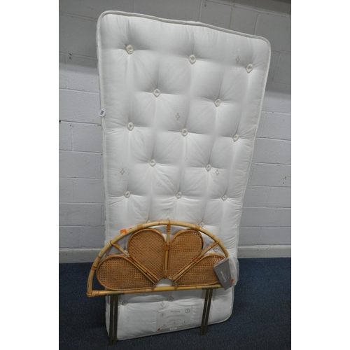 168 - A HARRISON AMBER 6700 SINGLE DIVAN BED AND MATTRESS, along with a rattan headboard, condition report... 
