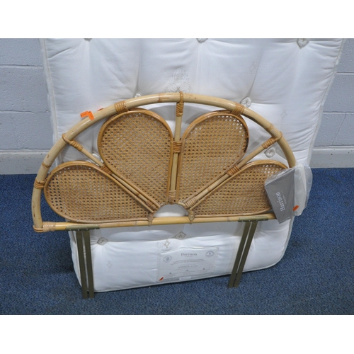 168 - A HARRISON AMBER 6700 SINGLE DIVAN BED AND MATTRESS, along with a rattan headboard, condition report... 