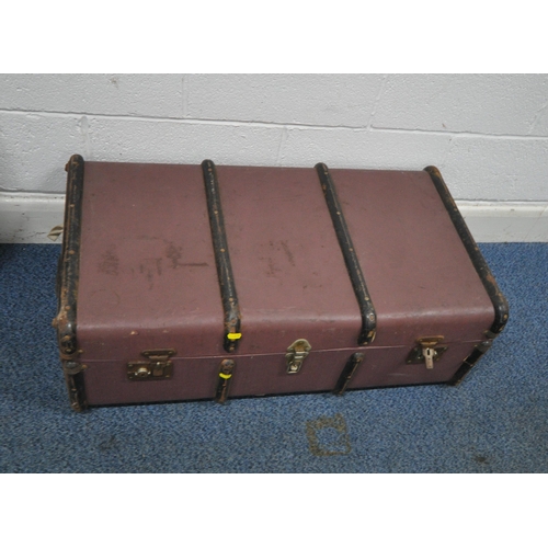 170 - TWO GILT WOOD RECTANGULAR WALL MIRRORS, largest 89cm x 63cm, along with a travelling trunk, conditio... 