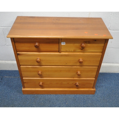 175 - A MODERN PINE CHEST OF TWO SHORT OVER THREE LONG DRAWERS, width 84cm x depth 39cm x height 76cm, con... 