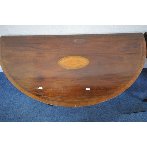 180 - A PAIR OF GEORGIAN MAHOGANY D-END TABLES, each with central shell inlay, raised on square tapered le... 