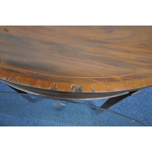 180 - A PAIR OF GEORGIAN MAHOGANY D-END TABLES, each with central shell inlay, raised on square tapered le... 