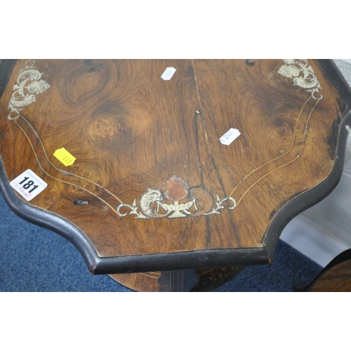 181 - A PAIR OF EARLY 20TH CENTURY ROSEWOOD TWO TIER OCCASIONAL TABLES, with scrolled and fish detailed in... 