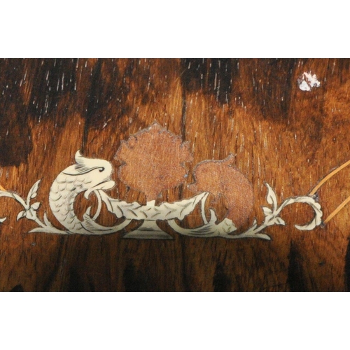 181 - A PAIR OF EARLY 20TH CENTURY ROSEWOOD TWO TIER OCCASIONAL TABLES, with scrolled and fish detailed in... 