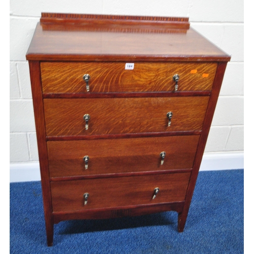 184 - AN EARLY 20TH CENTURY OAK CHEST OF FOUR DRAWERS, width 77cm x depth 46cm x height 110cm, condition r... 