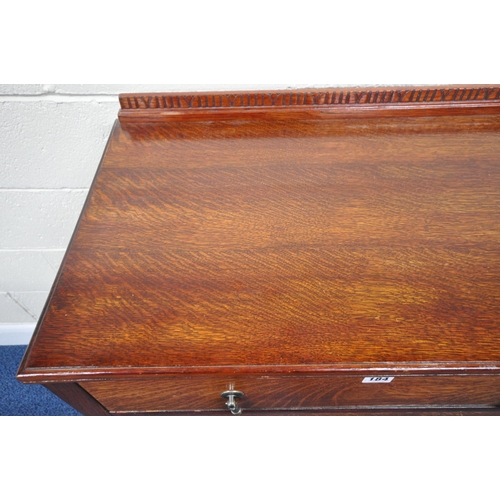 184 - AN EARLY 20TH CENTURY OAK CHEST OF FOUR DRAWERS, width 77cm x depth 46cm x height 110cm, condition r... 