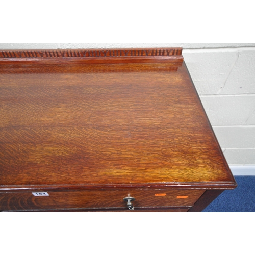 184 - AN EARLY 20TH CENTURY OAK CHEST OF FOUR DRAWERS, width 77cm x depth 46cm x height 110cm, condition r... 