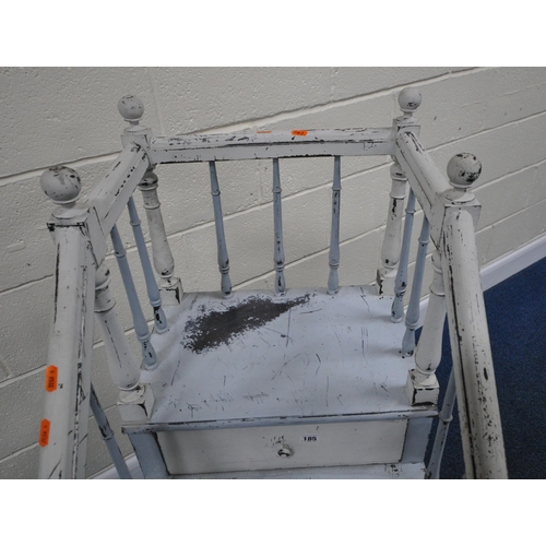 185 - A SET OF PAINTED FREESTANDING STEPS, with low banisters, each step with a single drawer, width 51cm ... 