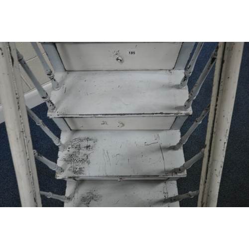 185 - A SET OF PAINTED FREESTANDING STEPS, with low banisters, each step with a single drawer, width 51cm ... 