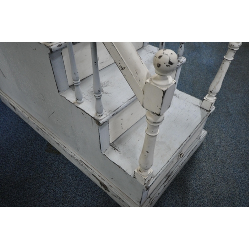185 - A SET OF PAINTED FREESTANDING STEPS, with low banisters, each step with a single drawer, width 51cm ... 