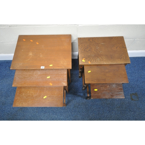 187 - A MID-CENTURY TEAK  NEST OF THREE TABLES, largest table width 57cm x depth 40cm x height 51cm, along... 