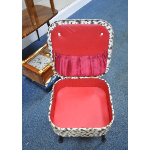 188 - A SELECTION OF OCCASIONAL FURNITURE, to include a newhome sewing machine, a sewing box, a wall clock... 
